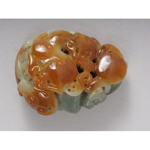 116 - A Chinese carved jade boulder with monkey and mythical beast, 4.6cm x 3.6cm approx