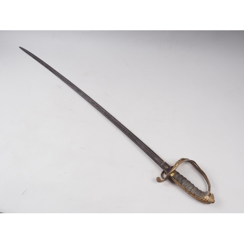 186 - A Victorian officer's dress sword with engraved blade, gilt hilt and guard, blade 32