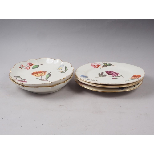 2 - Three early 19th century floral enamelled dessert plates and a pair of matching dishes