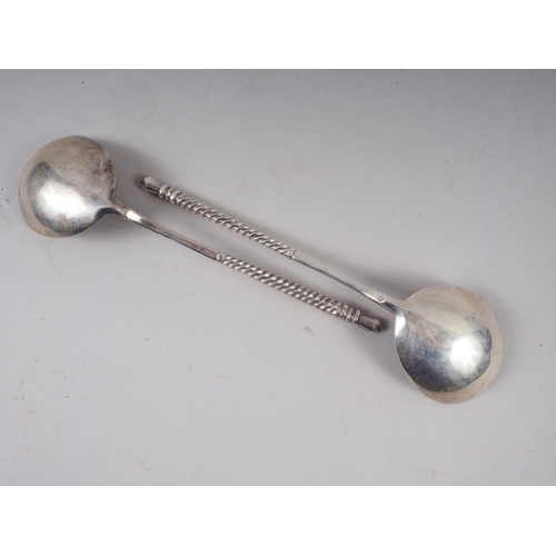 291 - A pair of Russian silver serving spoons with spiral twist handles, 3.3oz troy approx