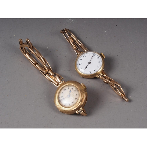 371 - A lady's 18ct gold cased wristwatch with expanding 14ct bracelet (movement rusted) and a similar wri... 