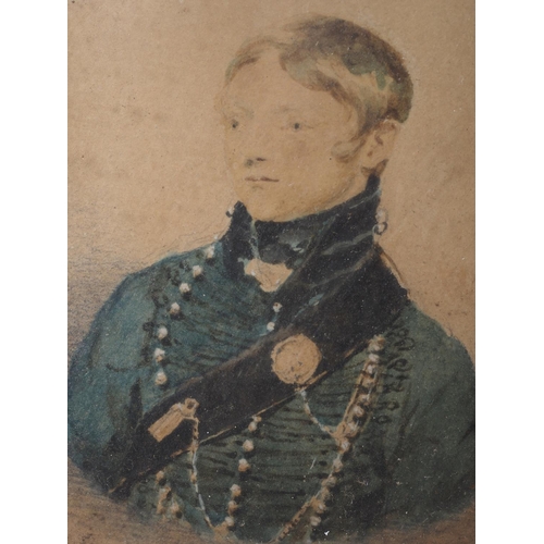 394 - A 19th century portrait miniature of an unknown Rifle Brigade officer, 12cm x 10.5cm, in gilt frame