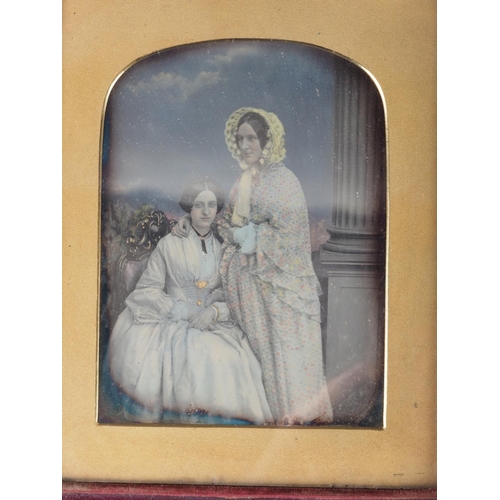 397 - A mid 19th century coloured daguerreotype quarter plate portrait of two girls, in Morocco case, by J... 