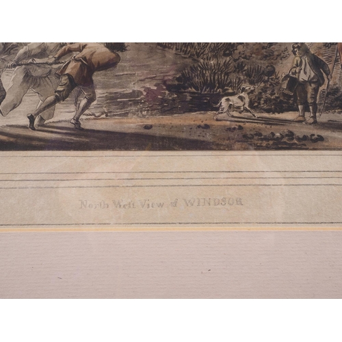 406 - After Paul Sandby: a pair of 18th century hand-coloured aquatints, views of Windsor Castle, in eboni... 