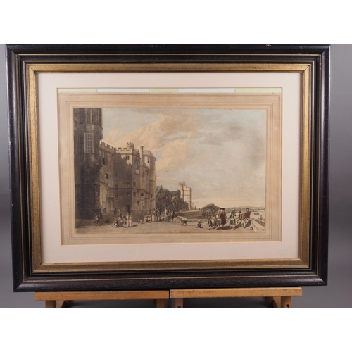 406 - After Paul Sandby: a pair of 18th century hand-coloured aquatints, views of Windsor Castle, in eboni... 