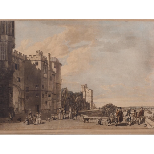 406 - After Paul Sandby: a pair of 18th century hand-coloured aquatints, views of Windsor Castle, in eboni... 