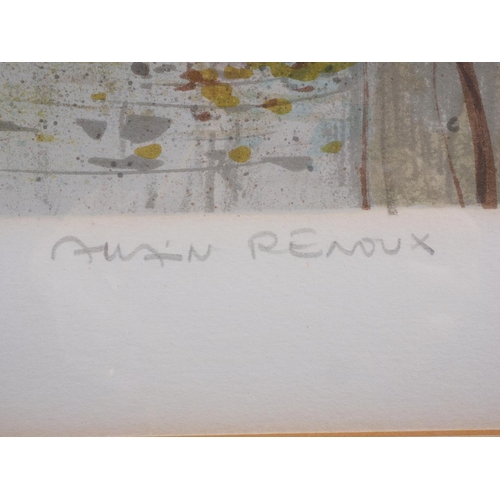 418 - Auxin Renoux: a limited edition lithograph, Parisian street scene, 14/150, in anodised frame, and a ... 