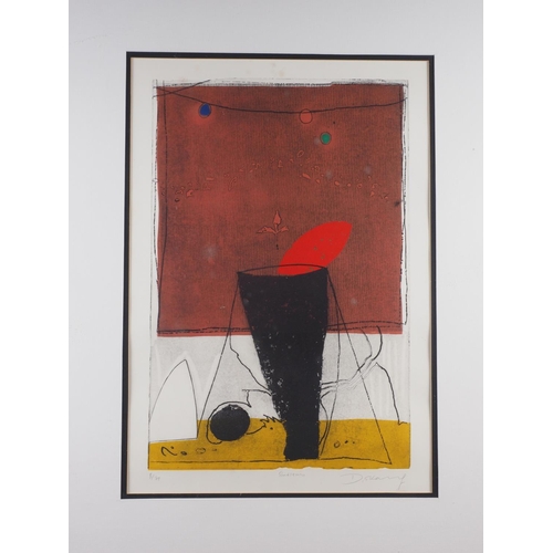 419 - T S Kang: a pair of colour screen prints/etchings, abstract studies, 8/75, in deep silvered frames