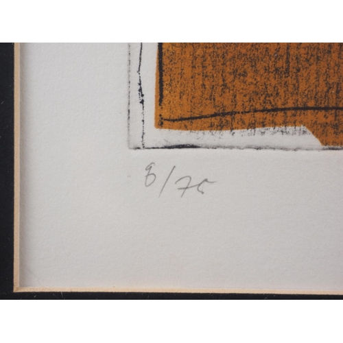 419 - T S Kang: a pair of colour screen prints/etchings, abstract studies, 8/75, in deep silvered frames