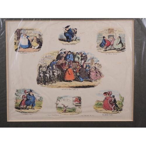 423 - Two early Victorian hand-coloured cartoons, mounted