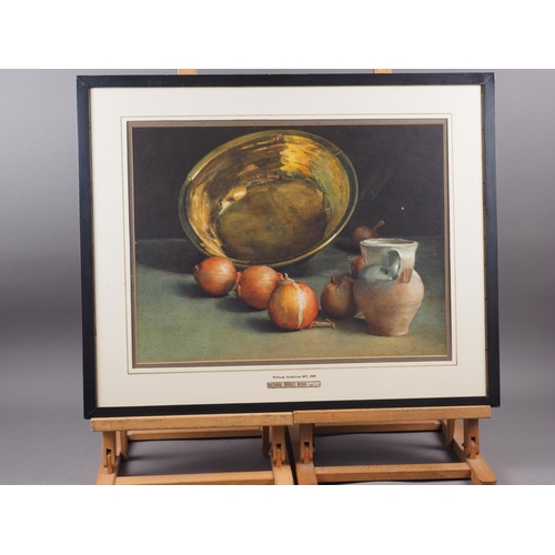 462 - Sir William Nicholson: watercolours, still life, brass bowl and onions, 