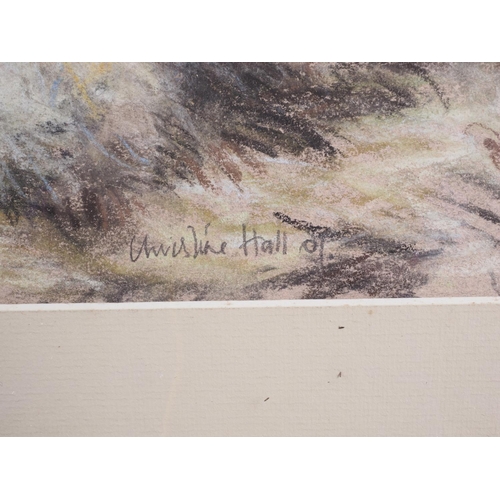 466 - Christine Hall: pastels, sheep in a landscape, 14