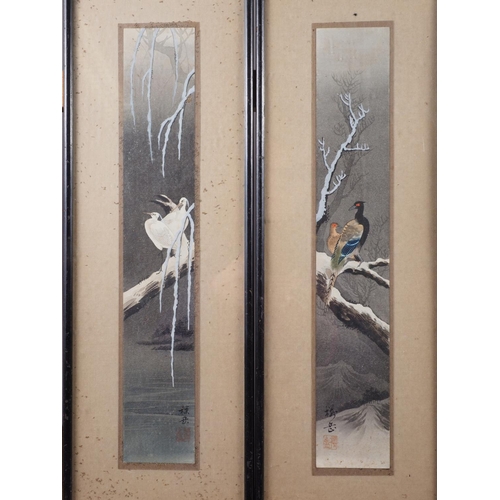 469 - A pair of Japanese watercolours, birds in winter, 12