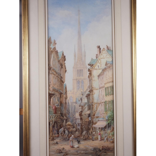 471 - G E Langley: watercolours, Continental street scene, Rouen, 27