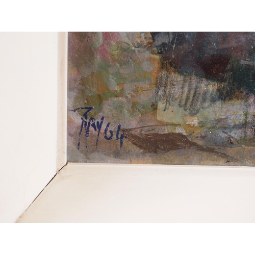 481 - Ray Howard-Jones, 64: an oil on paper laid board,  abstract landscape, 7 3/4