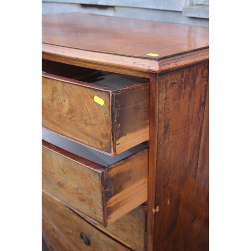 500 - A 19th century figured mahogany bowfront chest of two short and four long graduated drawers, on spla... 