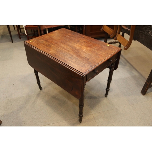 542 - A 19th century mahogany Pembroke table, fitted one drawer, on turned and castored supports, 33