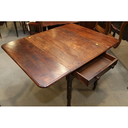 542 - A 19th century mahogany Pembroke table, fitted one drawer, on turned and castored supports, 33