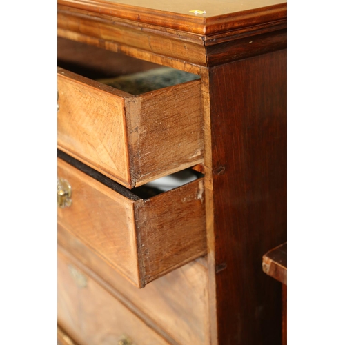 548 - A Georgian figured walnut and feather banded chest on stand, the upper section fitted two small and ... 