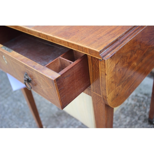 553 - An early 19th century faded rosewood and inlaid work table, fitted one drawer and well, on square ta... 