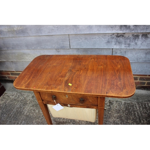 553 - An early 19th century faded rosewood and inlaid work table, fitted one drawer and well, on square ta... 