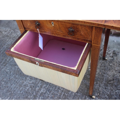 553 - An early 19th century faded rosewood and inlaid work table, fitted one drawer and well, on square ta... 