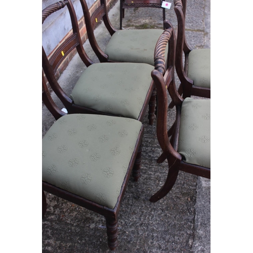 555 - A set of five 19th century mahogany bar back standard dining chairs with rope twist top rails and dr... 