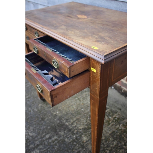 583 - An Edwardian mahogany and kingwood banded and inlaid table canteen, fitted four drawers, on square t... 