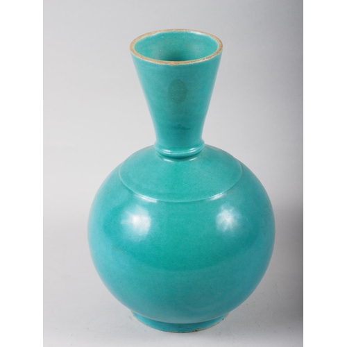 9 - A Continental? green glazed monochrome vase, 9 1/2