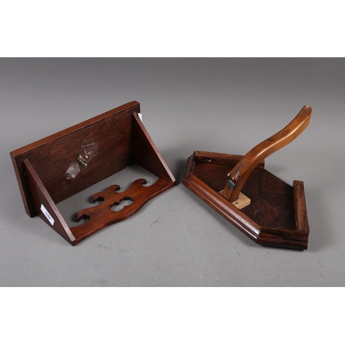 148 - An oak mahogany and rosewood rectangular wall bracket, 10 1/2