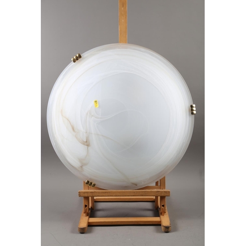 250 - A pair of modern marble glass ceiling light bowls with gilt metal fittings, 20