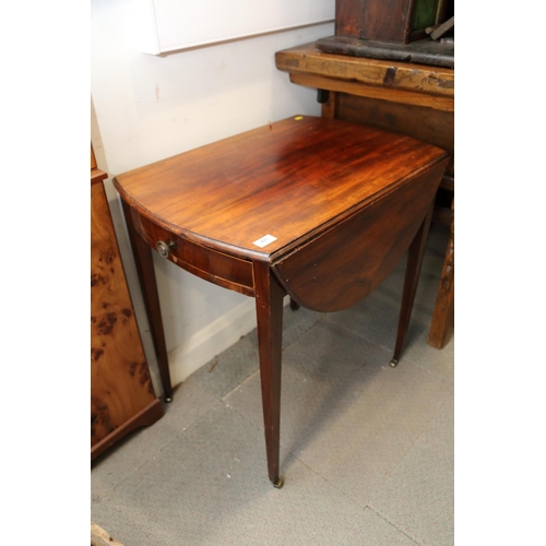 493 - A late 19th century mahogany oval Pembroke table, fitted one drawer, on square taper supports, 28