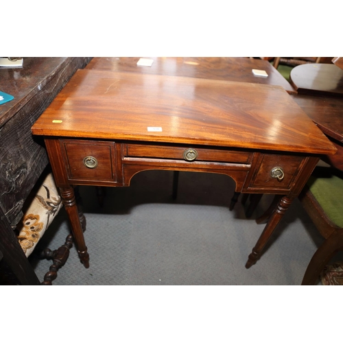 530 - A 19th century mahogany banded and line inlaid lowboy, fitted one shallow and two deep drawers, on t... 