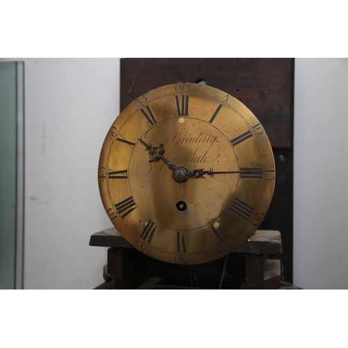 563 - An 18th century oak and pine long case clock with thirty-hour movement and brass circular dial by Ro... 