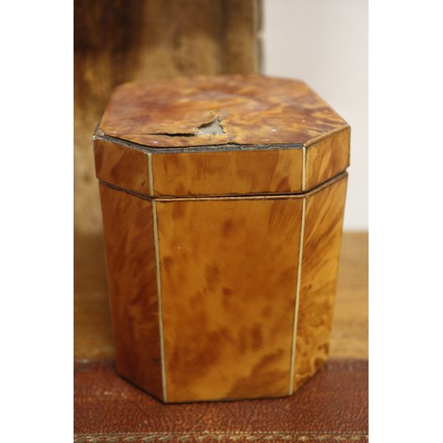 157 - A tortoiseshell octagonal single-section tea caddy, 4 1/2