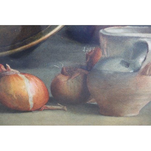 462 - Sir William Nicholson: watercolours, still life, brass bowl and onions, 