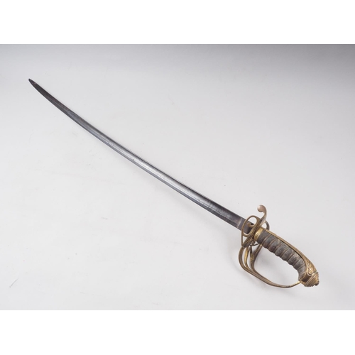 246 - A Victorian officer's dress sword with engraved blade, gilt hilt and guard, blade 32