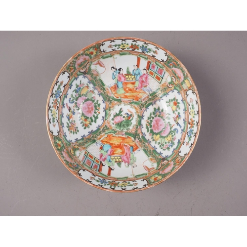 115 - A Canton famille verte enamel bowl with figure decorated panels, 9