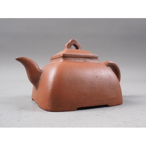 140 - A Chinese Yixing square-section teapot with seal mark to base, 3