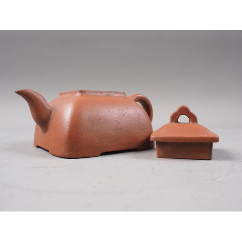 140 - A Chinese Yixing square-section teapot with seal mark to base, 3