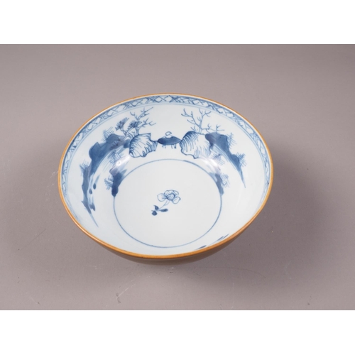 152 - A Nanking cargo cafe au lait bowl with internal blue and white decoration, 5 3/4