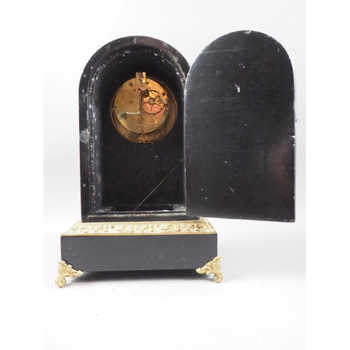 179 - A 19th century red tortoiseshell and brass boulle work arch top mantel clock with enamelled dial and... 