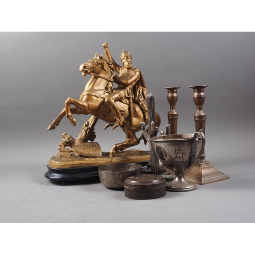 191 - A gilt metal mounted warrior  on stand, 15 3/4