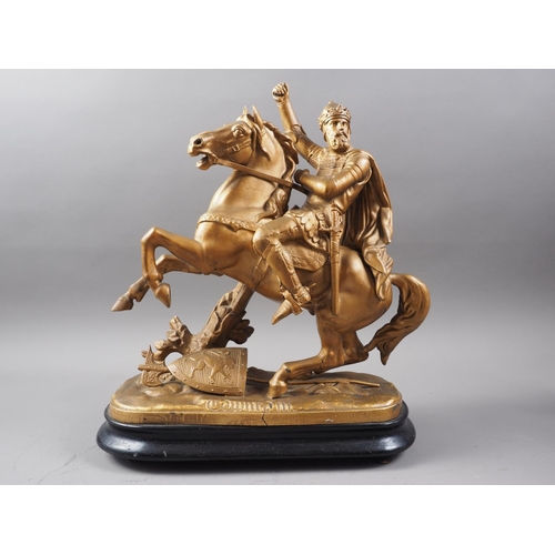 191 - A gilt metal mounted warrior  on stand, 15 3/4