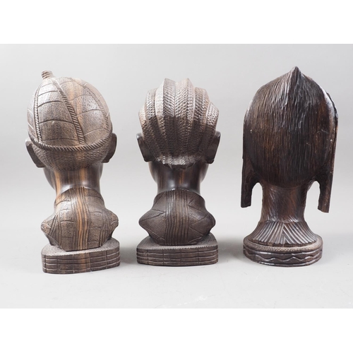 214 - Three mid 20th century Nigerian carved ebony heads, 11