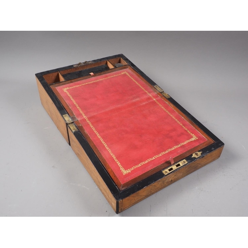 218 - A walnut and line inlaid writing box, 11 1/2