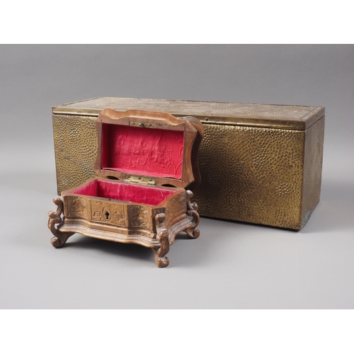 224 - A hammered brass rectangular box and a small Black Forest style jewellery box