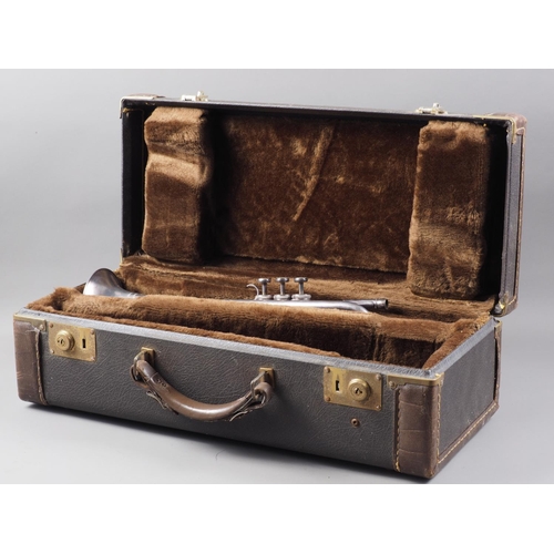 277 - A Besson silver plated trumpet, in black and brown leather carry case