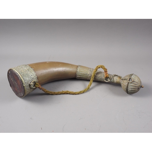 293 - A modern Tibetan? brass mounted drinking horn, 22