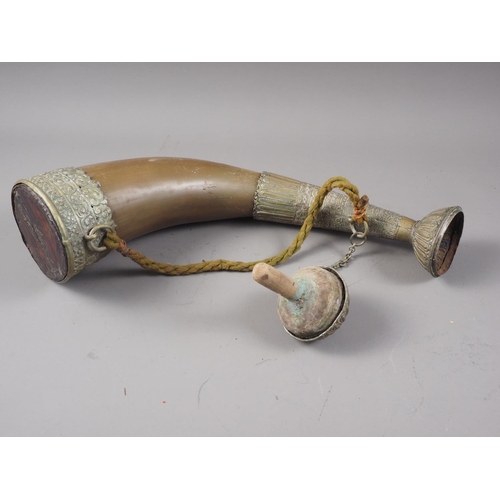 293 - A modern Tibetan? brass mounted drinking horn, 22